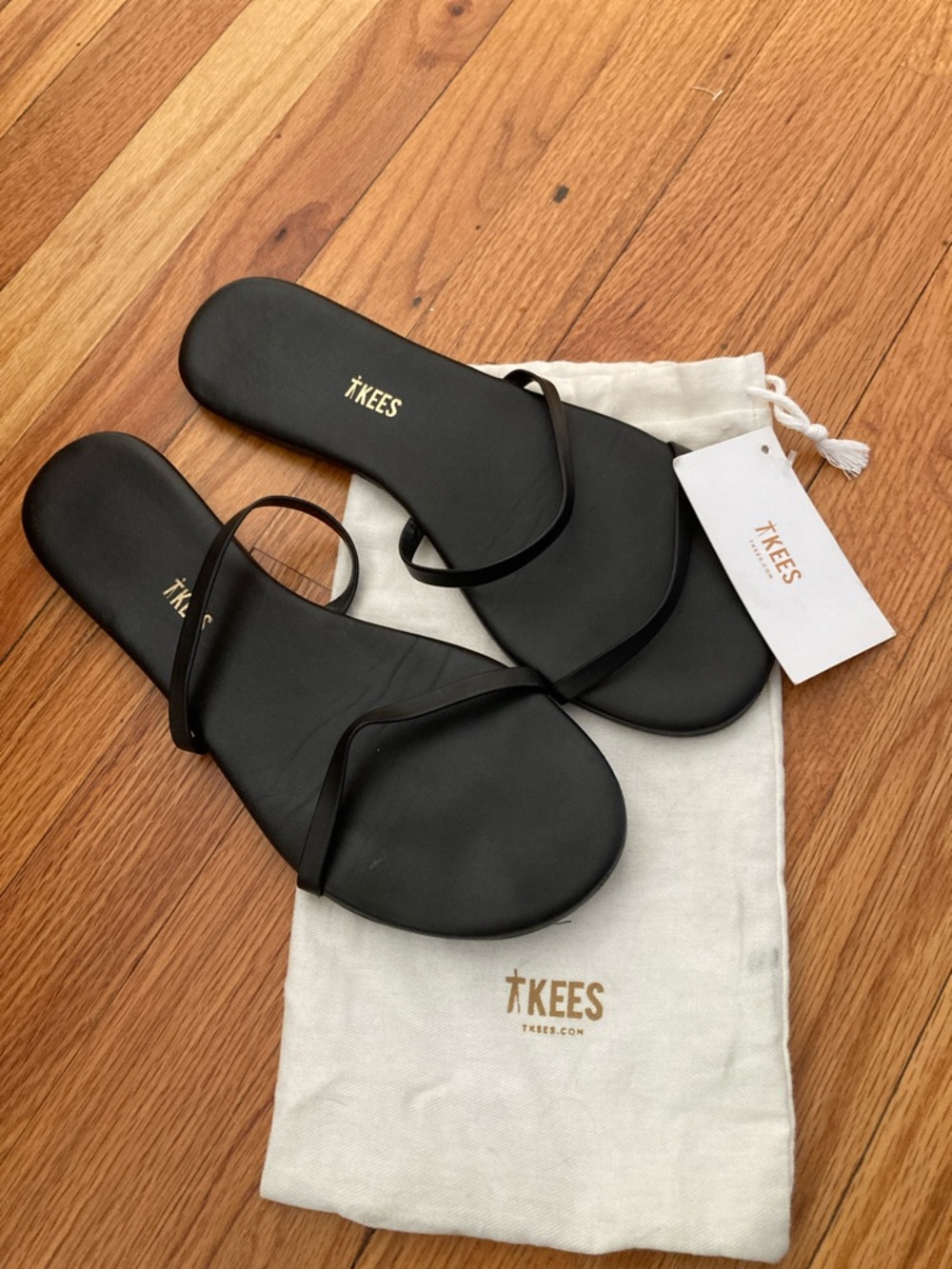 TKEES Black Minimal Double-Strap Slide Sandals